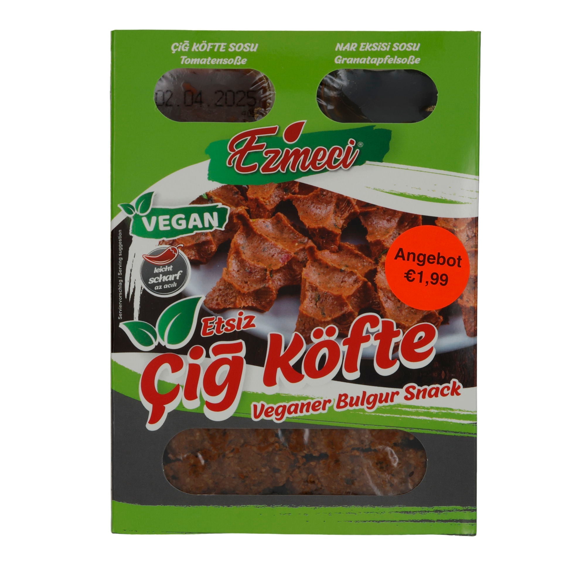 Veganer Bulgur-Snack Ezmeci Etsiz Çiğ Köfte | Veganer Snack | Mit Granatapfelsauce und Tomatensauce | 330 g EZMECI